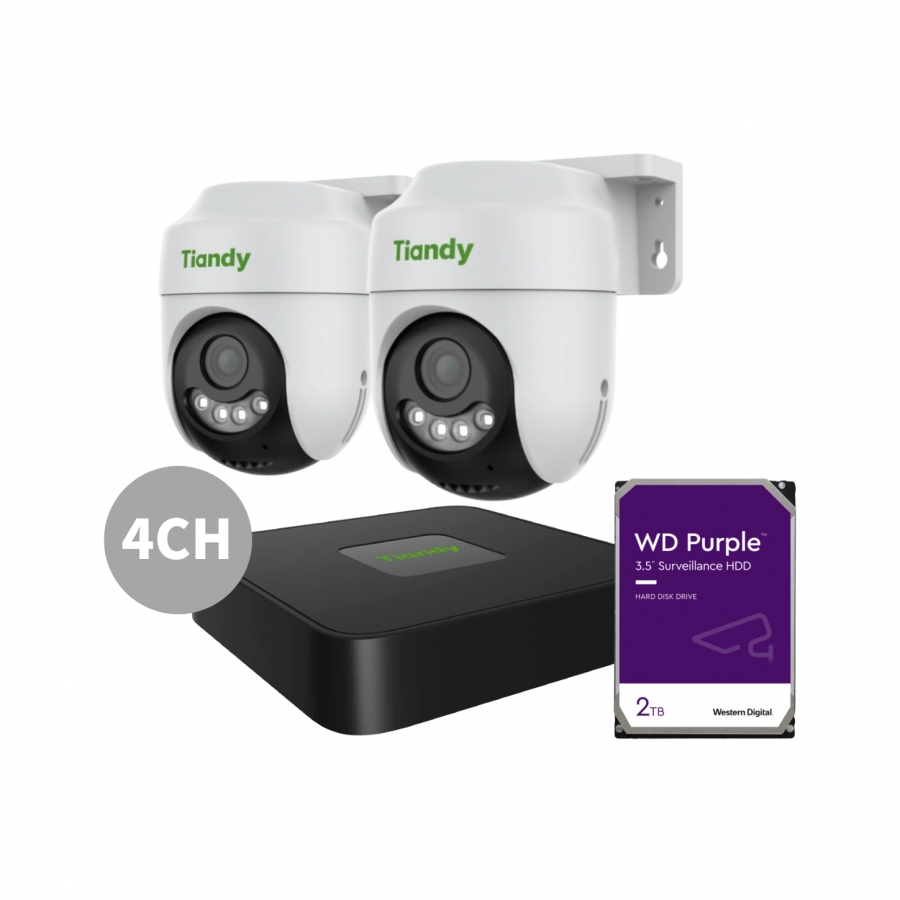(Speacial Bundle)Tiandy 3MP Fixed Color Maker AI PT Camera Kit