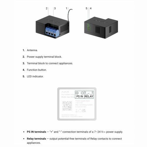 AJAX Relay, Wireless low-current dry contact relay