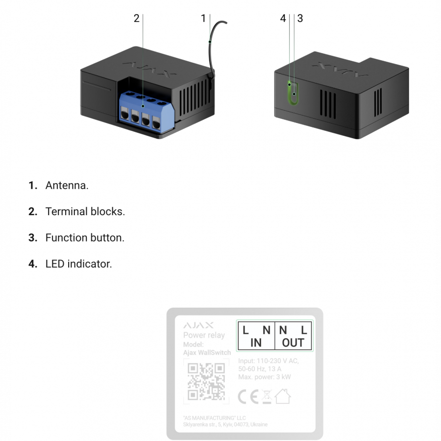 AJAX WallSwitch, Wireless power relay with energy monitor