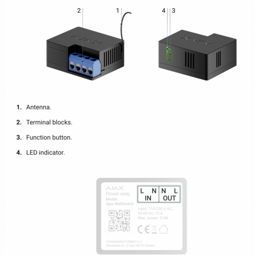 AJAX WallSwitch, Wireless power relay with energy monitor