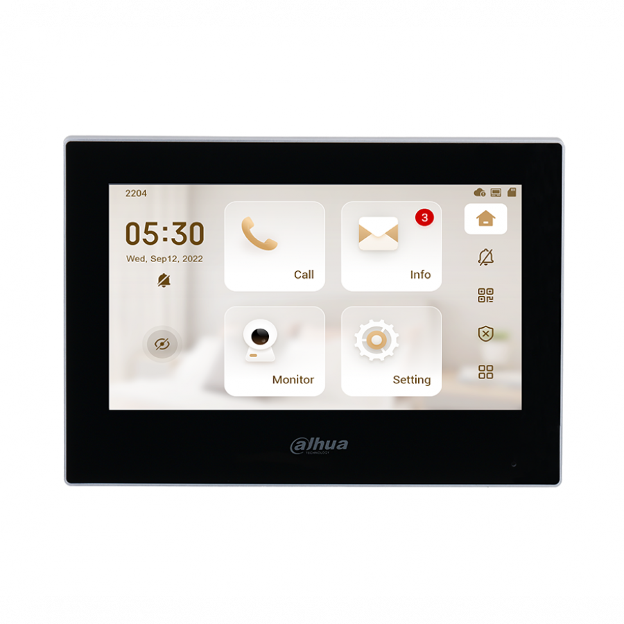 Dahua 7 Inch Touch Screen IP Indoor Monitor Intercom - Black