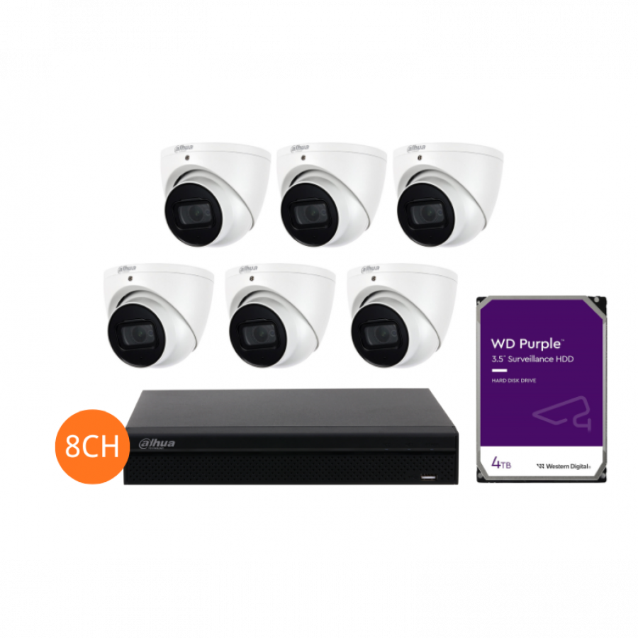 DAHUA KIT 8CH NVR 6*5MP 4TB HDD
