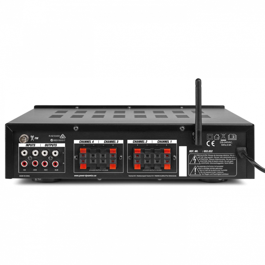 Power Dynamics 4-Channel Audio Amplifier System with BT Audio