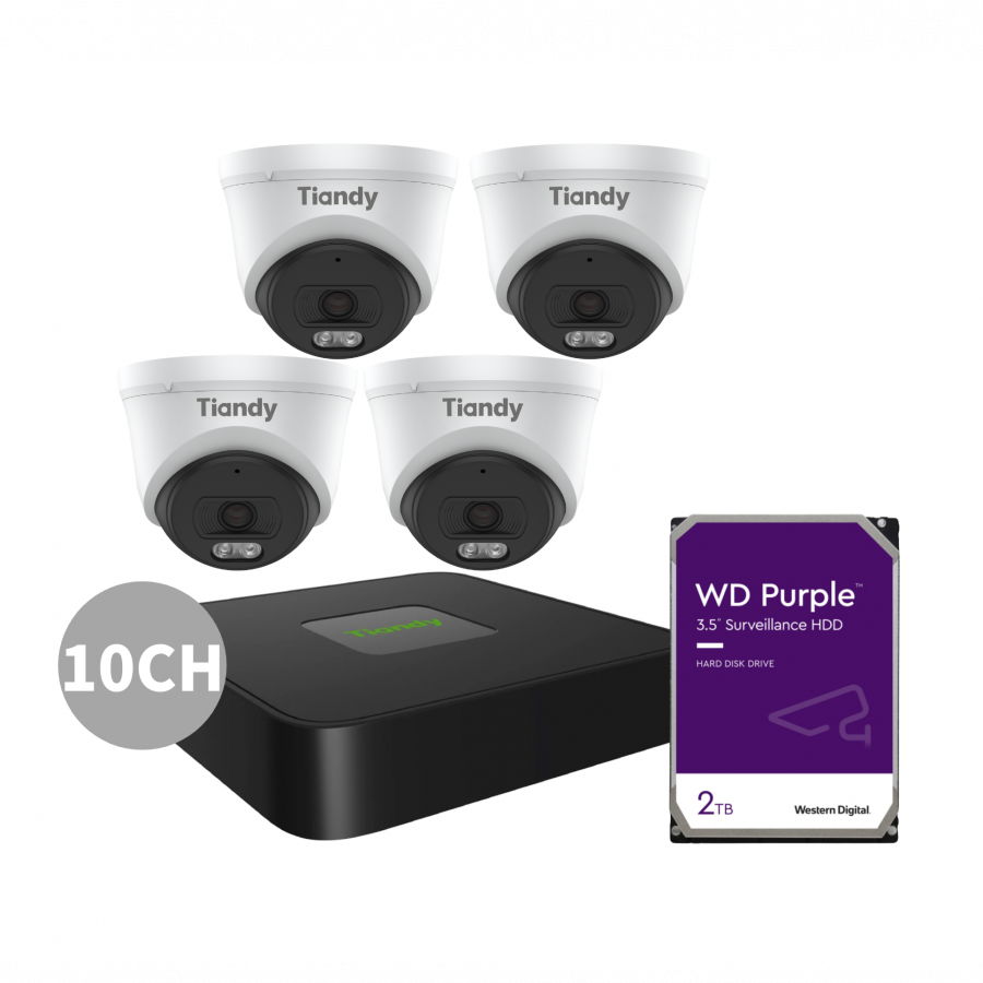 Tiandy 10CH NVR 4*6MP Metal Camera Kit-2TB