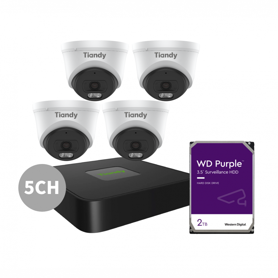 Tiandy 5CH NVR 4*6MP Metal Camera Kit-2TB