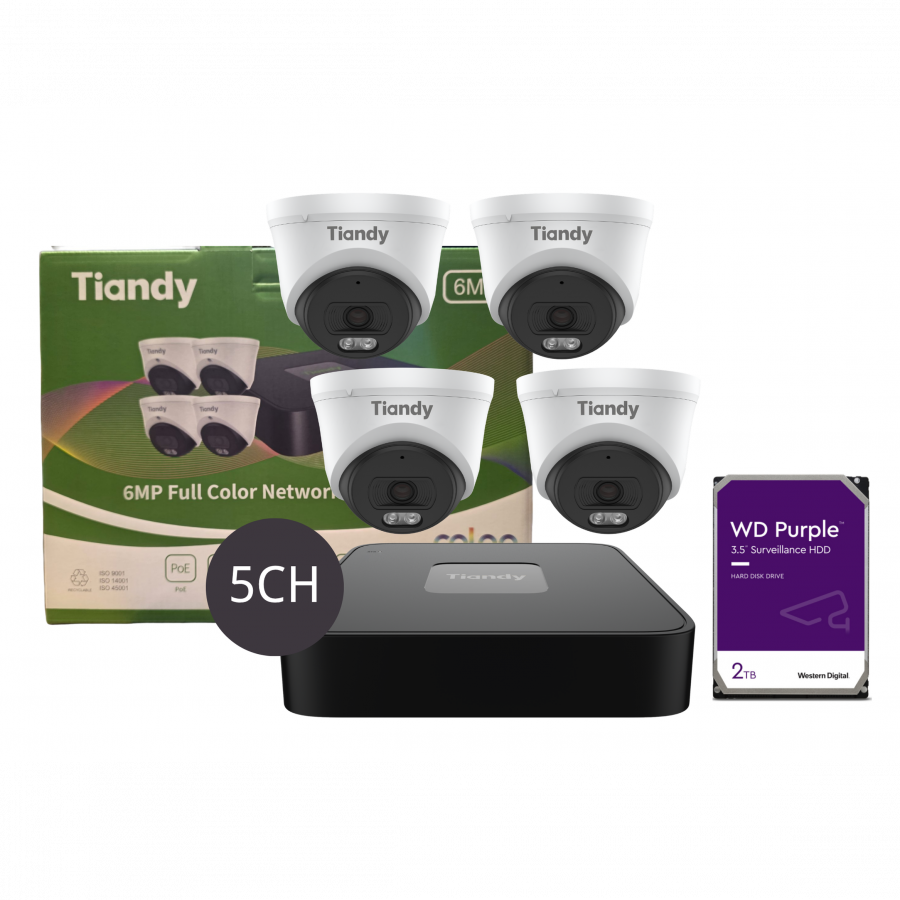 Tiandy 5CH NVR 4*6MP Metal Camera Kit-2TB