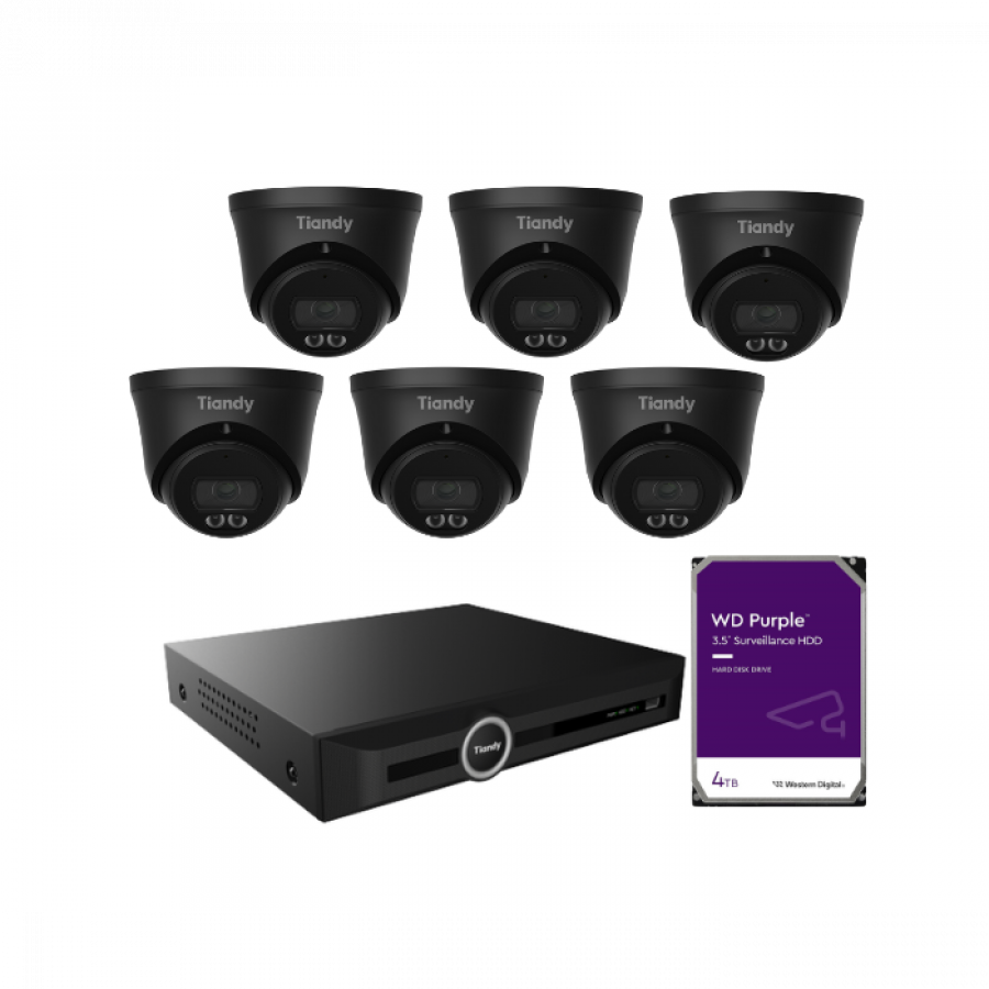 Tiandy KIT 10CH NVR 6*8MP 4TB KIT-Black