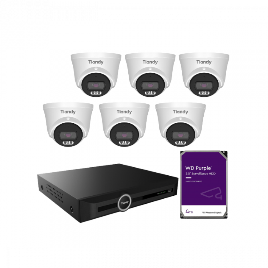 Tiandy KIT 10CH NVR 6*8MP 4TB KIT-White