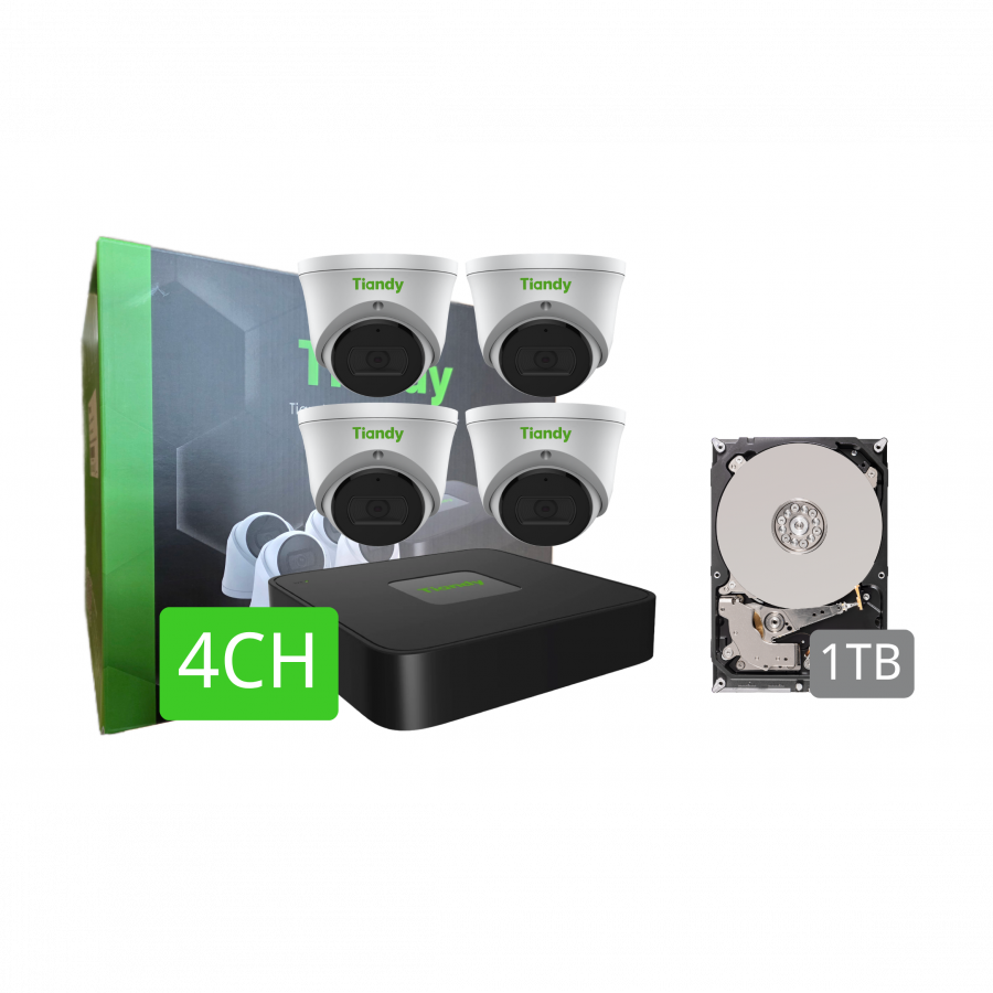 Tiandy KIT 4CH NVR 4*2MP Turret+1TB HDD (HDD: 2 Year Warranty)