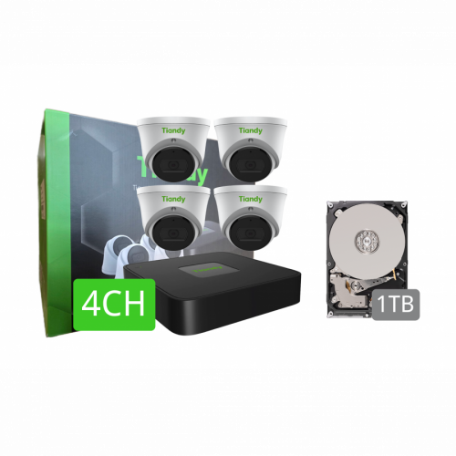 Tiandy KIT 4CH NVR 4*2MP Turret+1TB HDD (HDD: 2 Year Warranty)