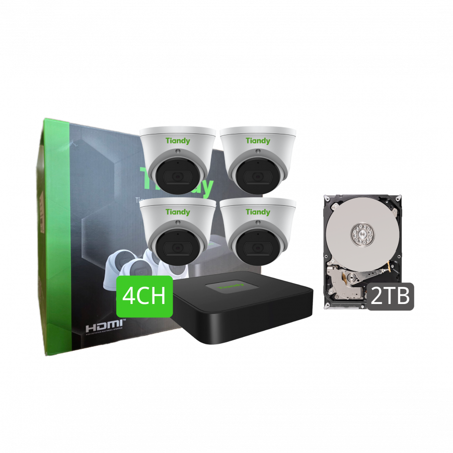 Tiandy KIT 4CH NVR 4*2MP Turret+2TB HDD (HDD: 1 Year Warranty)
