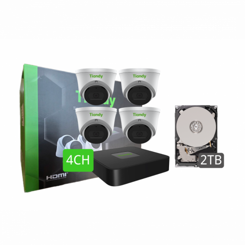 Tiandy KIT 4CH NVR 4*2MP Turret+2TB HDD (HDD: 1 Year Warranty)