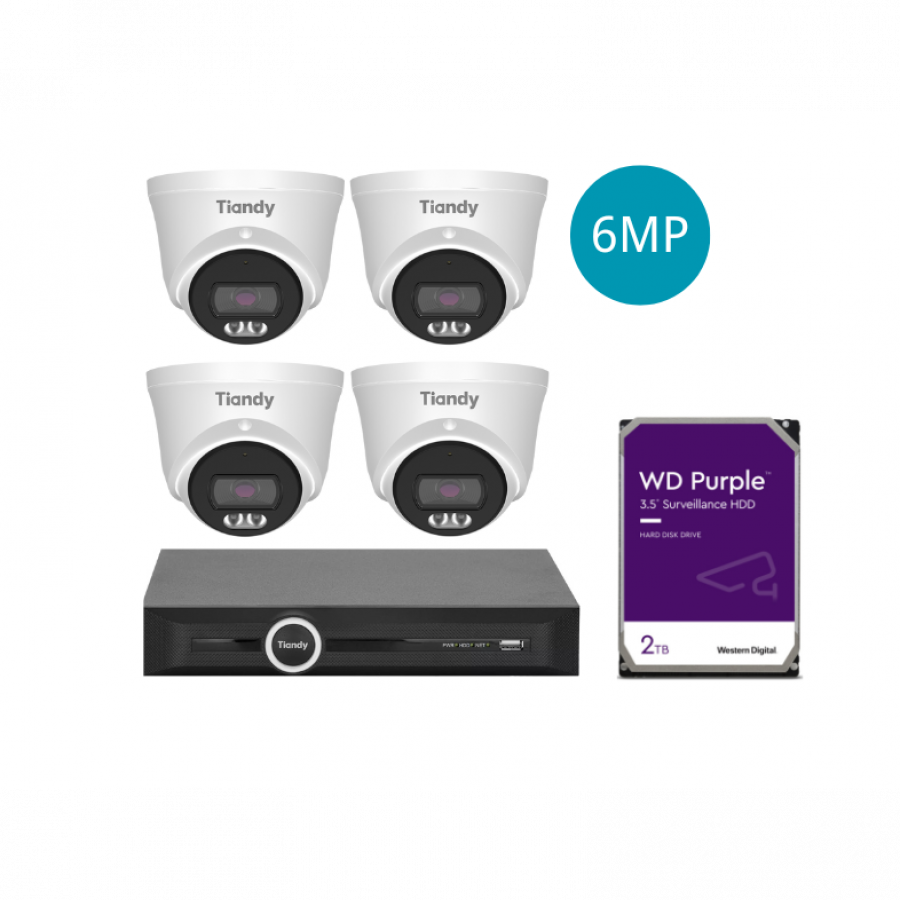 Tiandy KIT 5CH NVR 4*6MP Starlight 2TB KIT