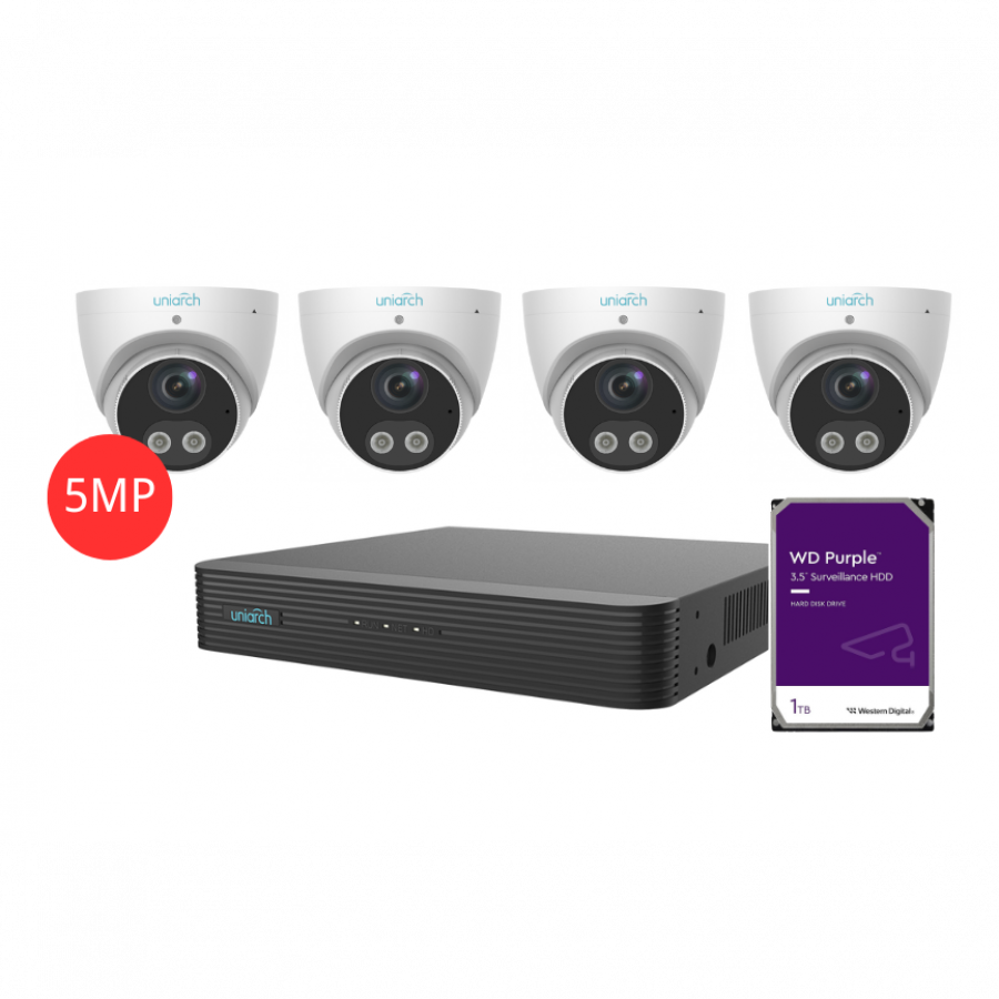 UNIARCH KIT 4CH NVR 4*5MP 1TB INSTALLED
