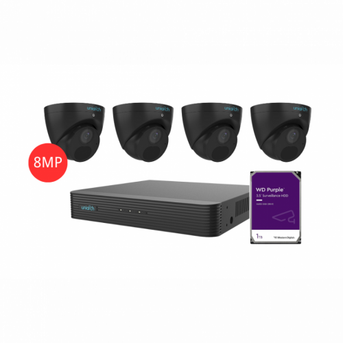 UNIARCH KIT 4CH NVR 4*8MP 1TB INSTALLED-Black