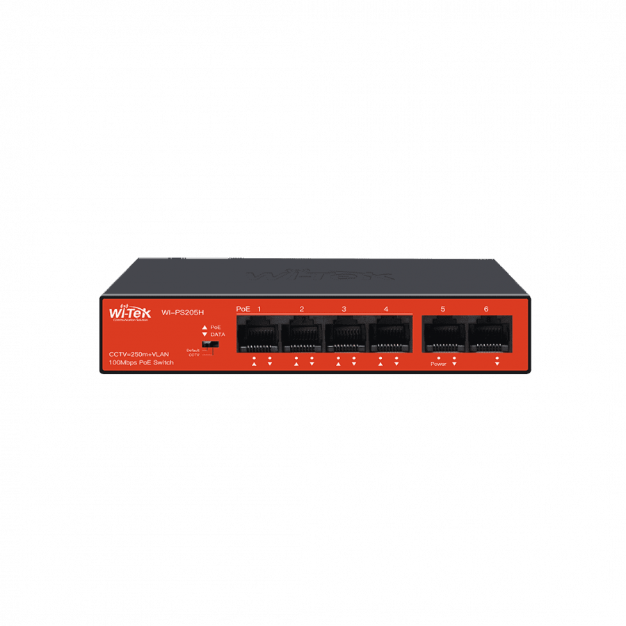 Wi-Tek 4FE+2FE Uplink Ports 250M Long Range PoE Switch with 4PoE Port WI-PS205H V3